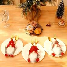 6pcs, Festive Tableware Storage Set, Table Forks, Spoons, And Placemats, Tableware Pocket Set, Decoration - Red - View 6