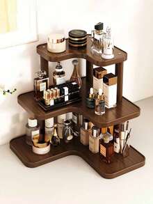 3-Tier Walnut Wood Corner Storage Rack With Multi-Function Tabletop, Suitable For Organizing Bathroom Vanity, Cosmetics, Skincare, Perfume, Spice Jars And Small Items - Multicolor - View 9