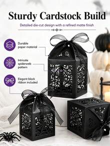 1/12 piezas Cajas de regalo de dulces de Halloween con cinta, estilo telaraña negra | Cajas de regalo de dulces de papel huecas de 2 pulgadas, adecuadas para recuerdos de boda gótica, recuerdos de fiesta, despedida de soltera y cumpleaños - Multicolor - Ver 9