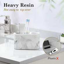 Resin Toothbrush Holder, 2-Compartment Bathroom Accessory, Elegant Storage For Toothbrushes And Toothpaste, Suitable For Bathroom And Guest Toilet Sink - White Marble Pattern - View 3