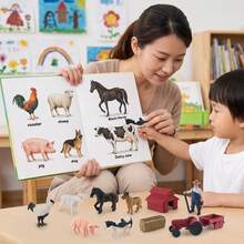 逼真農場迷你動物模型套組，拖拉機、牛、羊、豬、雞、牧羊犬、人物小雕像，兒童早期教育認知玩具 - 彩色 - 查看 2