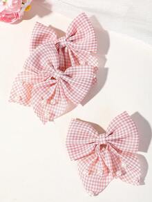 4/1pc Pink Plaid Fabric Pearl Bow Hair Clips Cute Little Princess Hair Accessories Alligator Hair Clips Non-Damaging For Daily Use - Pink - View 3