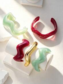 3/1pc Vintage Minimalist Casual Style Women's Wavy Shape Acrylic And CCB Material Colorful Open Ring Bracelet, Suitable For Daily Wear, Stackable, Perfect Gift For Holidays - Multicolor - View 4
