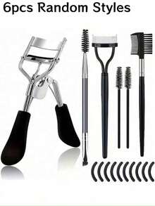 6pcs Stainless Steel Eyelash Curler Set Eyebrow Kit, Suitable For Eyelash Curler, Eyelash Comb, Eyelash, Double-Ended Angled Eyebrow Brush, Eyebrow Brush, Silicone Refill Pad, For Eyelashes And Eyebrows - Black - View 10