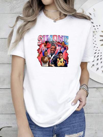 Women T-Shirt Print Simone Biles Bootleg T Shirt Gymnast Atlet Vintage Lover Gymnastic Long Or Short Sleeves