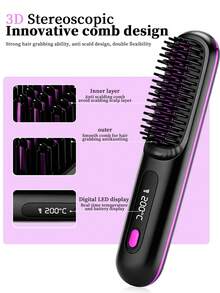 2000mAh Wireless Straightening Brush, Portable USB Rechargeable Hair Styling Device, Travel Hair Dryer, Anti-Scald Design, Gentle Hot Air, Create Smooth And Frizz-Free Hairstyle - Multicolor - View 7