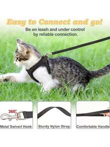 PETSIN 1pc Adjustable Cat/Dog Harness & Leash Set, 125cm Leash, Breathable Mesh Escape-Proof Vest, Collar Alternative, Travel Essentials, Great Gift - Grey - View 9