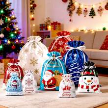 8pcs/1set Holiday Drawstring Gift Bags, Christmas Foil Gift Wrapping Bags, Suitable For Christmas Gifts, Party Favors - View 2
