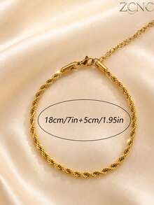 Juego de 4 piezas/Set Pulsera de cadena estilo dulce elegante minimalista chapada en oro de 18k para mujer, apilable con un collar de corazón, acero inoxidable 304 duradero, juego de joyas a juego para uso diario, adecuado para fiesta de Halloween, regalo de Navidad, atuendo de Año Nuevo - Dorado - Ver 8