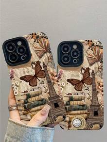 1pc New Fashion Vintage Book Eiffel Tower Butterfly Pattern Shockproof Leather Phone Case, Daily Protection Essential, Style, Perfect Gift For Friends, Family, Etc., Compatible With Iphone17/17Air/17Pro/17ProMax/IPhone16/16Plus/16Pro/16ProMax/IPhone15/15Plus/15Pro/15ProMax/IPhone14/14Plus/14Pro/14ProMax/IPhone13/13Pro/13ProMax/IPhone12/12Pro/12ProMax/IPhone11/IPhone11Pro/11ProMax - Multicolor - View 3
