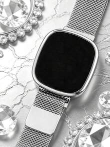 Casual Fashion Square LED Electronic Watch And Necklace Ring Earring Set, Holiday Gift, Daily Versatile, Back To School Season - Silver - View 5