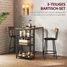 Bar Table With Bar Stools Set, 3-Piece Bar Table Set With Kitchen Table, 3 Shelves, 2 Bar Stools, Modern Style, Dining Set For Dining Room, Kitchen, Steel, Oak - Camel - View 4