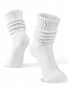 Kaos Kaki Panjang Putih Lembut Kasual Minimalis, Kaos Kaki Nyaman, Kaos Kaki Berbulu, Kaos Kaki Panjang dan Kaos Kaki Olahraga, Cocok untuk Semua Musim - Putih - View 5
