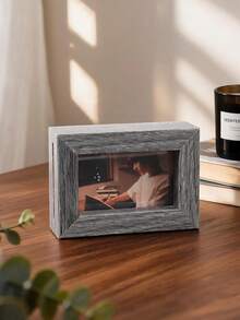 1pc 3D Minimalist Thick Frame Photo Frame, Vintage Dual-Tone Thick Edge Rectangular Mini Desktop Standing Photo Frame Home Office Decor Gift (Frame Only, No Photo Included) - Display Stand - View 3