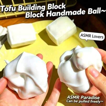 Handmade Crispy Tofu Ball Squeeze Toy, Crunchy Sound Fingertip Toy, DIY Sensory Toy, Realistic Tofu Shaped Stress Relief Squeeze Ball, ASMR Stress Relief Toy, Suitable For Teens And Adults, Portable Pocket Relaxation Toy