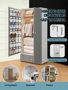 LMMAKE 1PC Over Door Hanging Shoe Organizer, 28 Pockets With 4 Metal Hooks, Wall/Closet Door Storage Bag For Shoes And Daily Sundries, Suitable For Apartment & Rental Home - Black - View 5