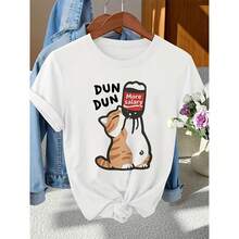 Sommer T-Shirt mit Katzen Design im Chinoiserie Stil, lustig, retro, modisch, Cartoon, für Frauen, lässig, Kurzarm - Form - Übersicht 1