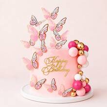55pcs Butterfly Cake Toppers, Simple Paper Cake Decorations, Suitable For Birthday Party - Pink - View 5