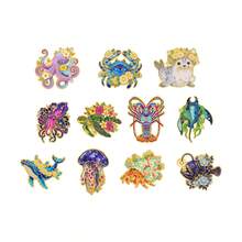 可愛海洋動物花卉琺瑯胸針套組,章魚海龜鯨魚螃蟹領飾針,海生物徽章,適用於背包夾克裝飾,送給男士女士的禮物 - 彩色 - 查看 9