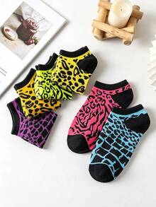 Mixed Leopard Print Short Socks, Neutral Animal Print Socks, Casual Socks - Multicolor - View 4