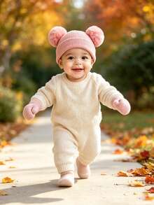 4 piezas/Set Gorro y guantes de punto para bebé, adecuado para niños/niñas, regalo ideal para Navidad/Acción de Gracias. Gorro de punto cálido, transpirable, suave y amigable con la piel para bebé - Multicolor - Ver 3