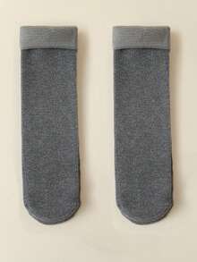 1/5 Pairs Solid Color Minimalist Thick Mid-Calf Socks, Soft Comfortable Neutral Warm Socks, Floor Socks, Casual Warm, Antibacterial Moisture-Absorbing, Suitable For Home Wear - Multicolor - View 7