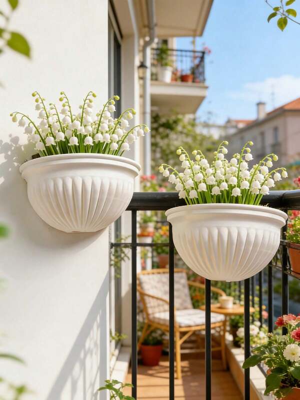 4/1 peça Vaso de Flores de Parede - Vaso de Parede Moderno Europeu com Riscas, Design de Borda Curva em Onda à Prova de Vento, Dispositivo de Plantio Durável de Plástico para Interior/Exterior, à Prova de Chuva e Poupa Espaço, Alta Durabilidade Anti-Queda e Resistente ao Desgaste, Vaso de Flores para Exterior