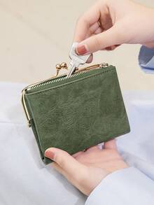Women's RFID Blocking Kiss Lock Short Wallet Large Capacity | Multi Card Slots, Zipper Coin Pocket, Vintage Clutch Ladies Purse - Multicolor - View 3