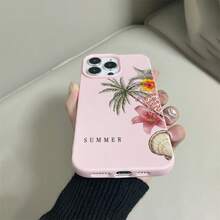 1件極簡夏季椰子樹粉色海龜花卉圖案手機殼，液態矽膠大孔防震軟殼保護套，適用於 /Apple 11/12/13/14/14 Plus/15/15 Plus/16/16 Plus/17/17 Pro 及更多機型 - 彩色 - 查看 5