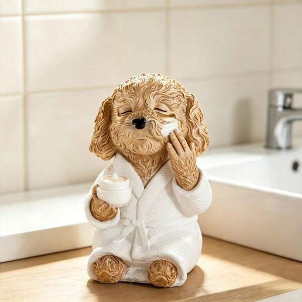 2D Flat Printed Acrylic Material 1pc Cute Poodle Skincare Design Ornament, Bathrobe Dog Acrylic Decor, Funny Face Mask Dog Figurine, Interesting Bathroom SPA Dog Statue, Suitable For Bathroom Shelf, Exclusive Gift For Pet Lovers