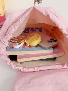 1 pieza Mochila de estudiante con colgante de peluche de unicolor y cordón, gran capacidad, mochila ligera para uso diario en el campus, accesorio de moda, adecuada para niñas/adolescentes/estudiantes, aplicable para escuela, trabajo, uso diario, viajes - Multicolor - Ver 6