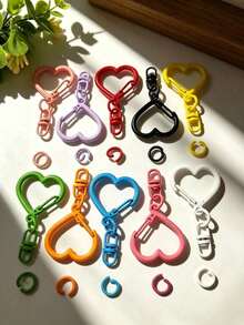 120/240/480pcs/Pack Random Color Macaron Colorful Heart-Shaped Spring Lobster Clasp, Zinc Alloy Spring Hook Colorful Open Ring, Bag Pendant, Keychain Ring - Heart Keychain Set - View 4