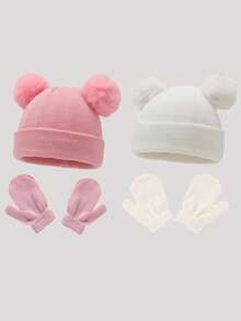 4 piezas/Set Gorro y guantes de punto para bebé, adecuado para niños/niñas, regalo ideal para Navidad/Acción de Gracias. Gorro de punto cálido, transpirable, suave y amigable con la piel para bebé - Multicolor - Ver 22