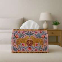 1pc Tissue Box Leopard Print Floral Pattern Bohemian Folk Art Style - Multi-Functional Napkin Dispenser, Suitable For Home, Party, Car Decoration - Decorative Tissue Paper Storage Box, Living Room, Bedside Table - Compatible With Tissues/Paper Rolls/Paper Sheets, 2D Flat Printing - Multicolor - View 5