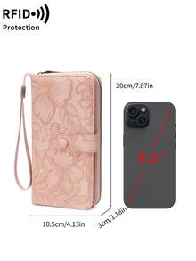 FOREVER MIYIN Women's Fashion RFID Floral Embossed Long Wallet, Large Capacity Bifold Clutch, Multiple Card Slots, With Wrist Strap Phone Wallet, Coin Purse, For Daily Use - Multicolor - View 12