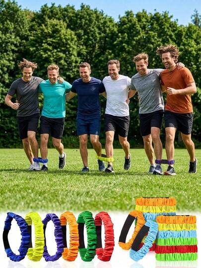 4pcs Elastic 3-Legged Race Straps, Adjustable Party Game Leg Ties,Colorful Leg Straps,Outdoor Team Challenge Game Waist Belt Set,Family Entertainment And Outdoor Activities,Multi-Color (Mixed Color) Party Supplies,Suitable For Adults And Families