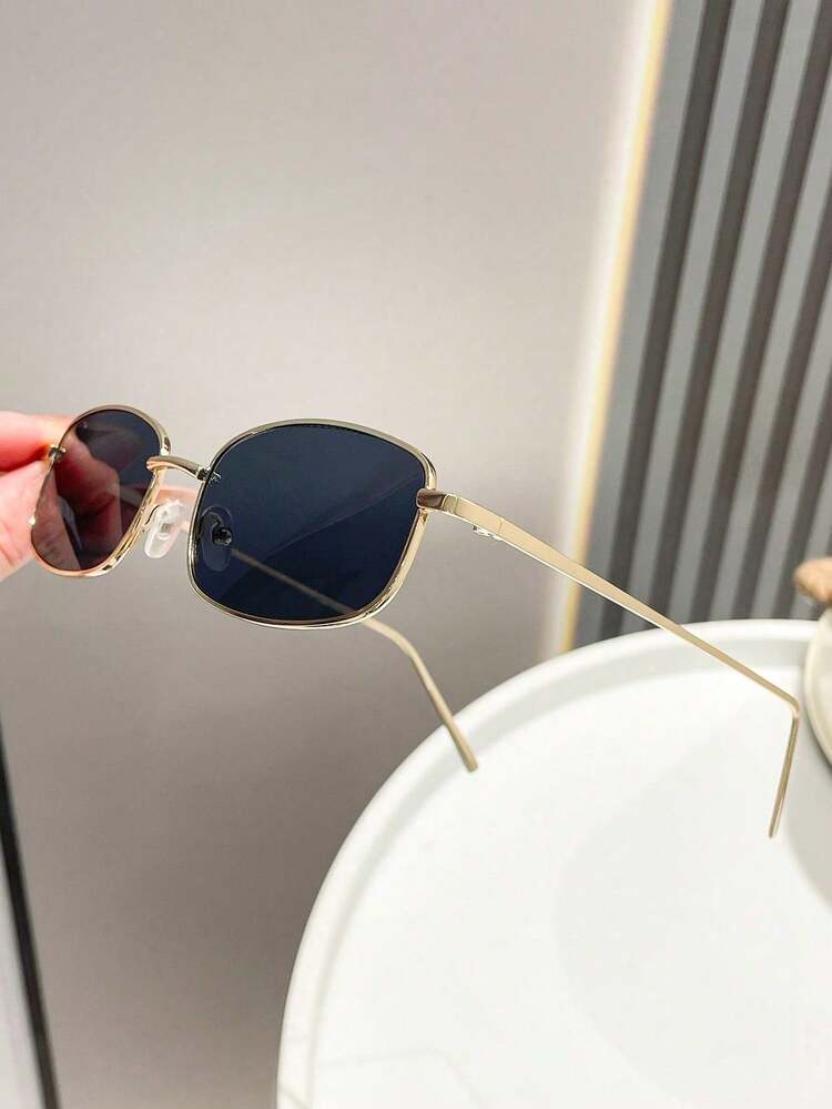 1 pieza Gafas de marco cuadrado pequeño con borde dorado retro unisex, adecuadas para uso diario - Multicolor - Añade 3