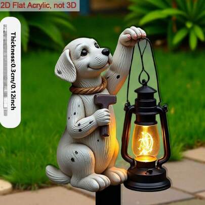 [2D Flat] 2D Flat Design, 1pc Lantern Puppy Garden Stake - Pointed Tip Easy Insertion Design, Acrylic Material Suitable For Outdoor/Planter Decoration, 0.3cm Thickness, Yard Flower Bed, Durable Garden Ornament (Puppy Shape, 2D Flat)