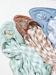 Coral Fleece Kids Hooded Bath Towel, Newborn Baby Wrap Blanket, Cute Embroidered Cartoon Bath Cape Robe - Multicolor - View 6
