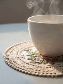 1/3pcs Vintage Floral Embroidered Crochet Lace Coasters, Round Heat-Resistant Placemats, Handmade Cotton Table Mats, Pink/Beige, Suitable For Coffee Cups And Tea Cups, Home Decor, Kitchen And Dining Room, Country Vintage Style Tableware Accessories - Multicolor - View 3
