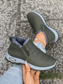 Autumn/Winter Warm Women's Shoes, Unisex Snow Boots, Slip-On Soft Sole Comfortable Casual, Size Runs Small - Army Green - View 3