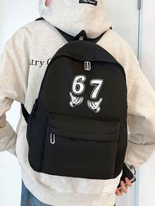 1pc Solid Color Men's Fashion Backpack, Versatile Large Capacity Casual Commute Student Backpack For Men And Women - Black - View 8