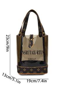 Women's Vintage Luxury Floral Patchwork Transparent Jelly Bucket Handbag, Waterproof Makeup Tool Storage Toiletry Bag, With Gold Hardware Rivets, Can Hold Cosmetics, Phone, Powder, Lipstick, Keys And Other Small Personal Items, Suitable For Shopping, Travel, Vacation, Beach - Coffee - View 6