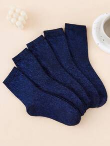 1/5/10 Paar Unisex Marineblau Glänzendes Gold & Silber Lurex Mittelhohe Socken, Bequem Hohe Elastizität, Geeignet für Pendeln, Ganzjähriges Tragen, Feuchtigkeitsableitend, Atmungsaktiv - marineblau - Übersicht 8