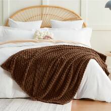 1pc Solid Color Striped Plaid Plush Blanket, Bedroom Room Decor, All Season Use, Picnic Blanket, Leisure Nap Blanket, Office Small Throw Blanket - Coffee Brown - View 3