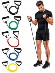 5 Sets 5-Level Resistance Bands With Handles, Suitable For Home Fitness, Pilates And Body Shaping - Multicolor - View 2