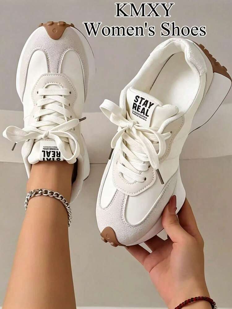 Women's Comfortable Lace-Up Athletic Shoes - Lightweight Multi-Functional Casual Shoes, All-Season Wearable With Non-Slip Rubber Sole - Beige - View 2