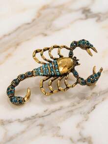 Vintage Distressed Blue Rhinestone Scorpion Brooch, Versatile Everyday Accessory - A - View 6
