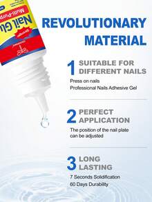 COLOURSMILE Super Strong Nail Glue, 1/2/3pcs/Set 5ml/Bottle, Quick Dry Waterproof Long Lasting, Suitable For Artificial Nails, Essential Item - Clear - View 4