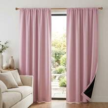 Einzelteil Rosa Verdunkelungsvorhang, thermisch isoliertes Futter, leichtes Polyester mit Stangendurchzug, Schlafzimmer, Wohnzimmer, Küchendekoration, Sommeressentiell, geeignet für alle Jahreszeiten - Pink - Übersicht 2